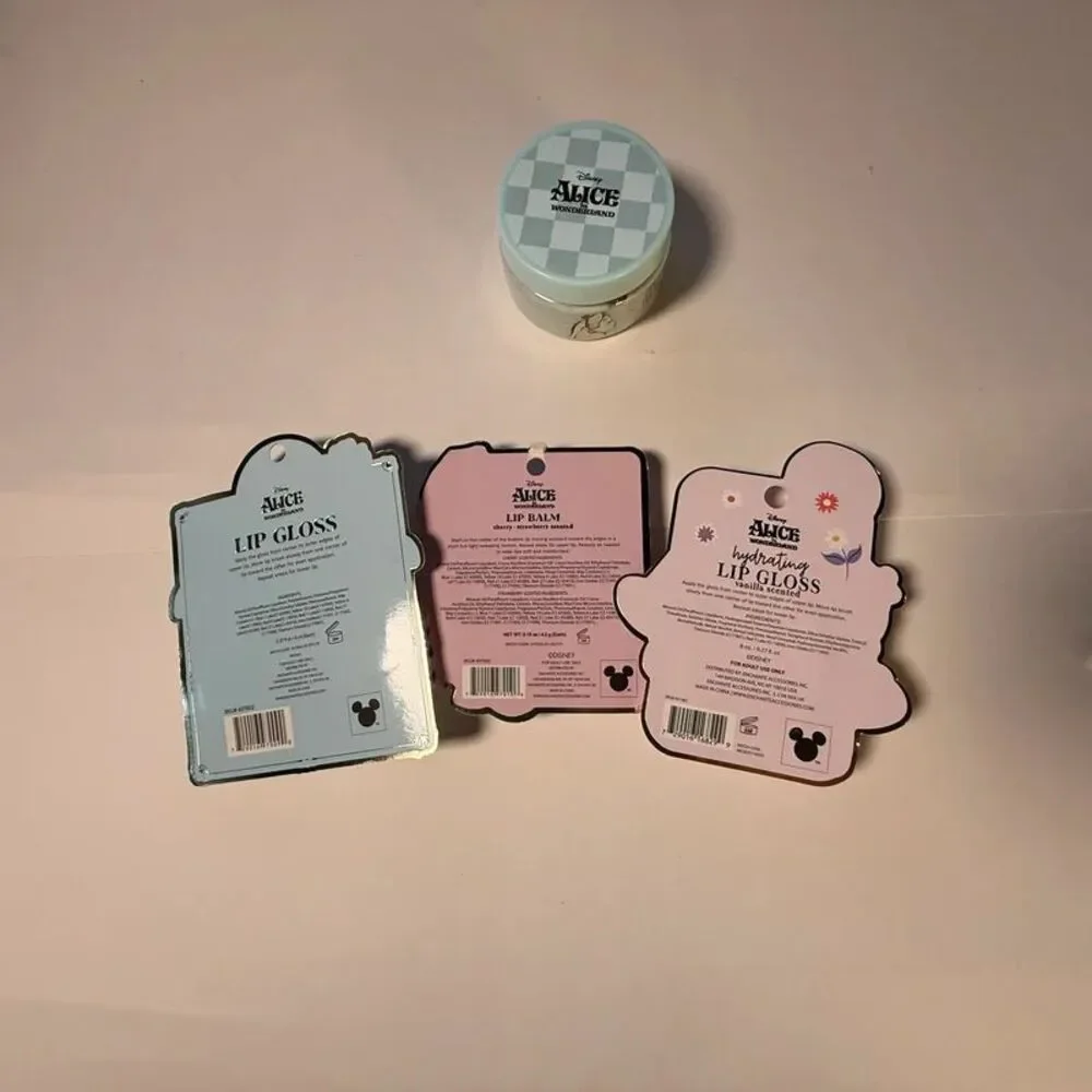 Disney Alice in Wonderland 4pc Makeup Lip Gloss Balm Body Scrub Set NWT